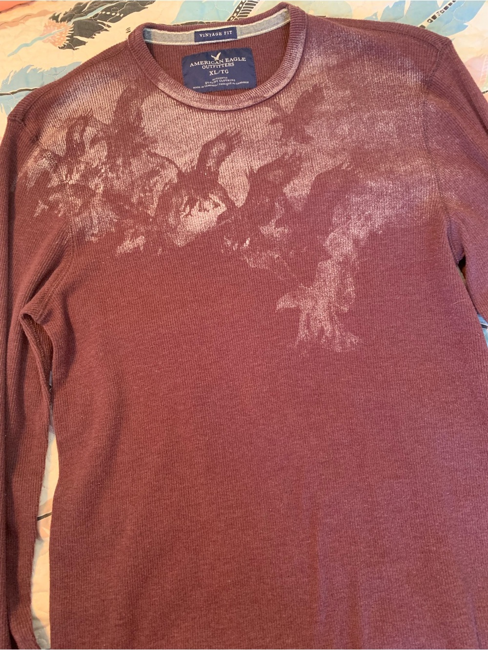 American Eagle Outfitters Burgundy Graphic Crewneck Sweater